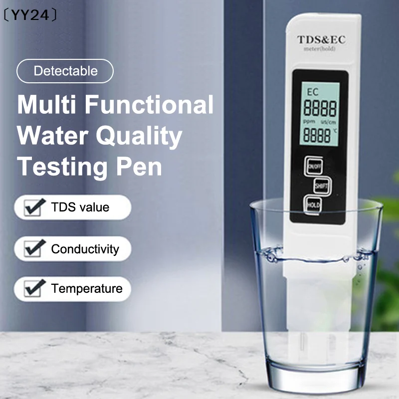1PC White Digital Water Quality Tester TDS EC Meter Range 0 To 9990 Multifunction Water Purity Temperature TEMP PPM Tester〔YY24〕