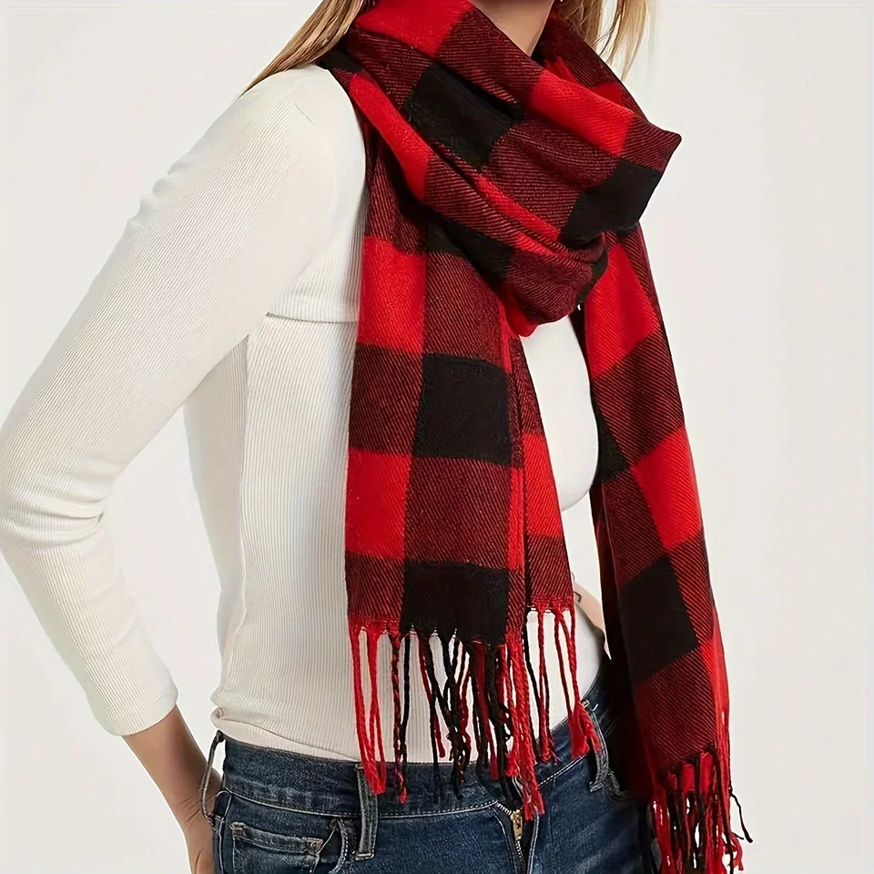 

Unisex Cashmere Plaid Scarf Soft Solid Women Winter Shawl New Wrap Bandana Pashmina Tassel Thicken Warm Neckerchief