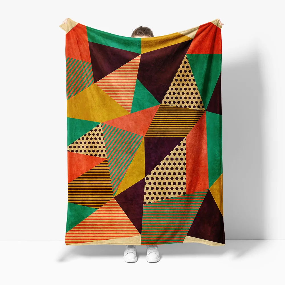 

Красочное флисовое одеяло с геометрическим принтом в стиле пэчворк, диван-кровать, подарок для детей, подростков, взрослых