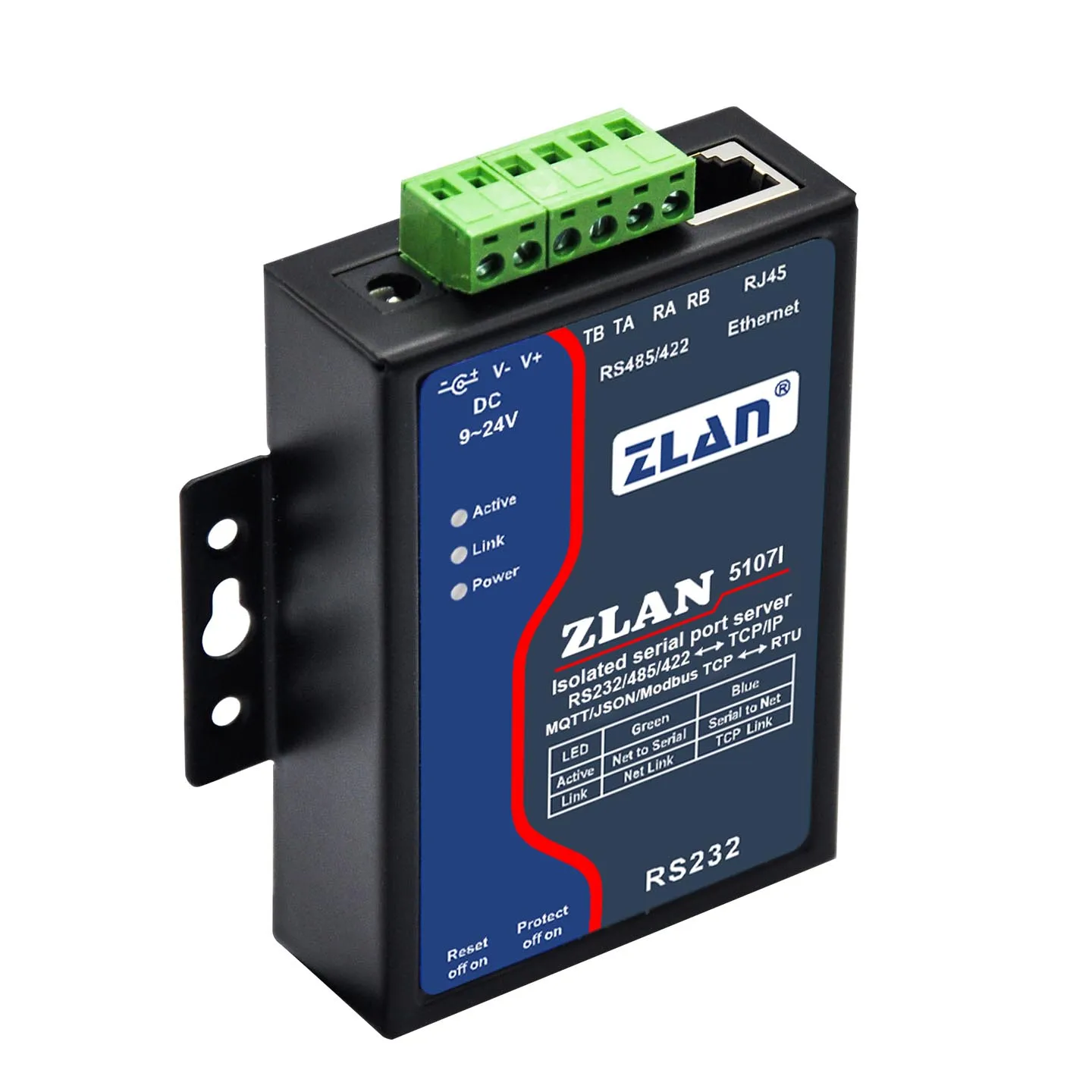 Isolated  Serial Port Server Modbus Gateway RS485/422/232 Serial Port to Ethernet MQTT/JSON Gateway 5107I