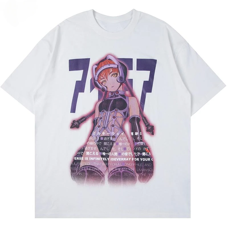 Harajuku Unisex T Shirt Sexy Manga Girls Kanji Print Anime T-Shirts Summer Baggy College Style Tops Trendy Otaku Streetwear Tees