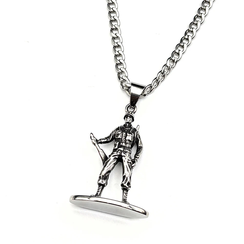 Vintage Militär Armee Stehender Soldat Anhänger Halskette für Damen und Herren 316L Edelstahl Punk-Kette Silberfarben Schmuck Geschenk – Detail 6