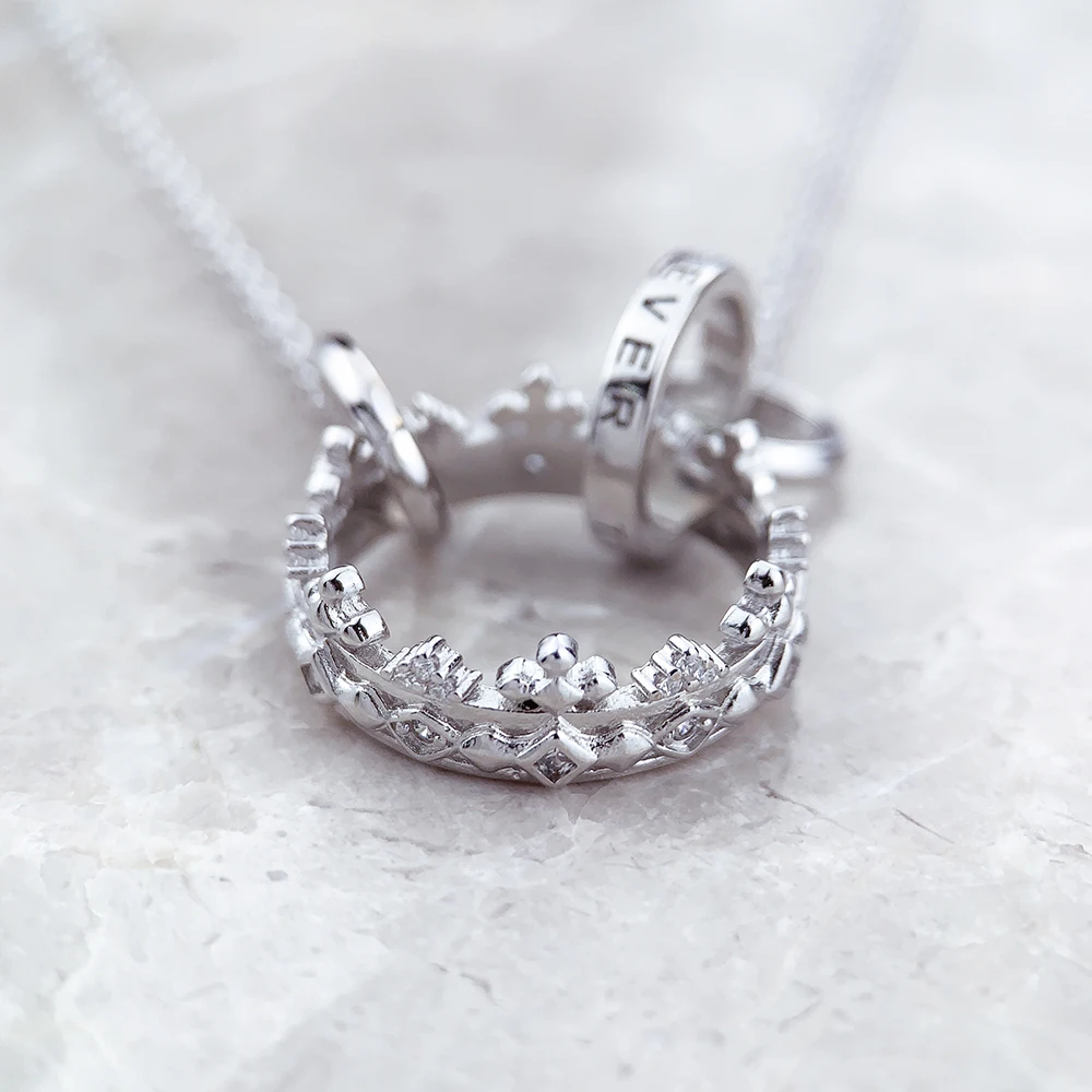 Women's 925 Sterling Silver Crown Link Chain Necklace