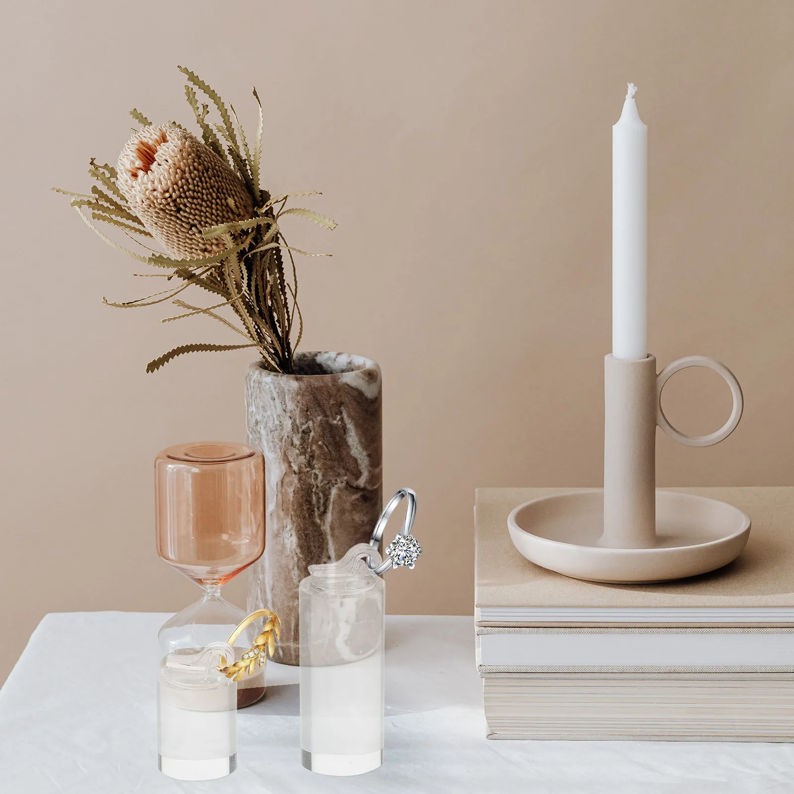 7 قطعة حامل حلقة أكريليك اسطوانة سوداء تصميم مجوهرات عرض موقف رف تخزين مدمج لمتجر الحمام مضمد #3