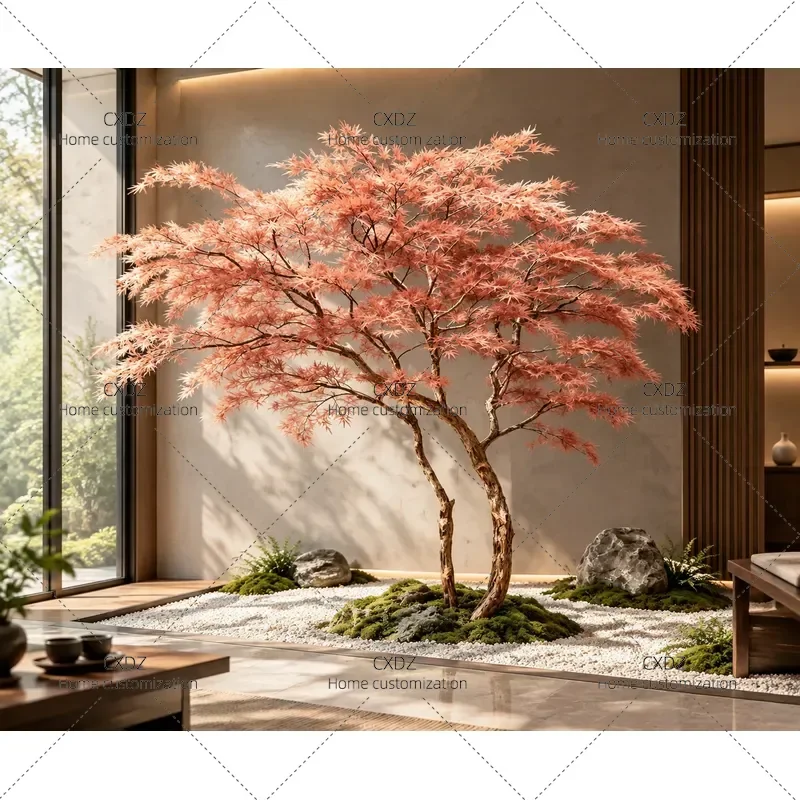 Large Artificial Red Maple Tree Bionic Feather Maple Fake Plant for Villa Exhibition Hall Interior Decoration Landscaping