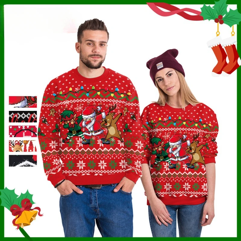 

Christmas women's clothing Long Sleeve Digital Printed Christmas Crew Neck Sweatshirt Top Couples 2024 Casual Hoodless