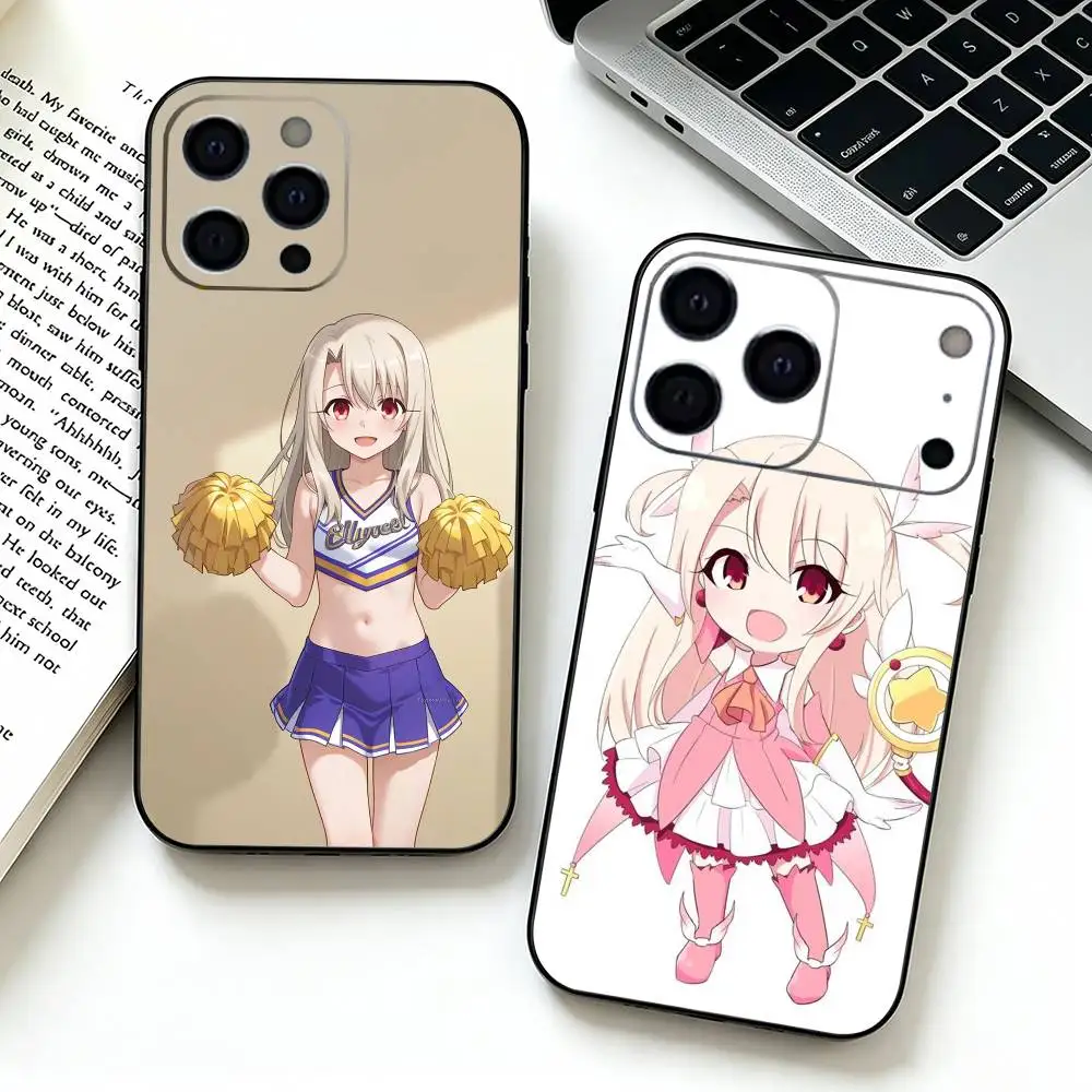 Alegre Funda Protectora Negra Suave con Diseño de Illyasviel y Miyu en Prisma -a para iPhone 17, 16, 15, 14, 13, 12, 11 Pro Max, 16/15/14 Plus, XS