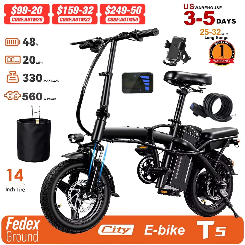 Adult Electric Bike,560W Motor,20MPH,48V Removable Battery,14inch Folding Electric Bike,Maximum 32 Miles,1Year Warranty Ebike image 2