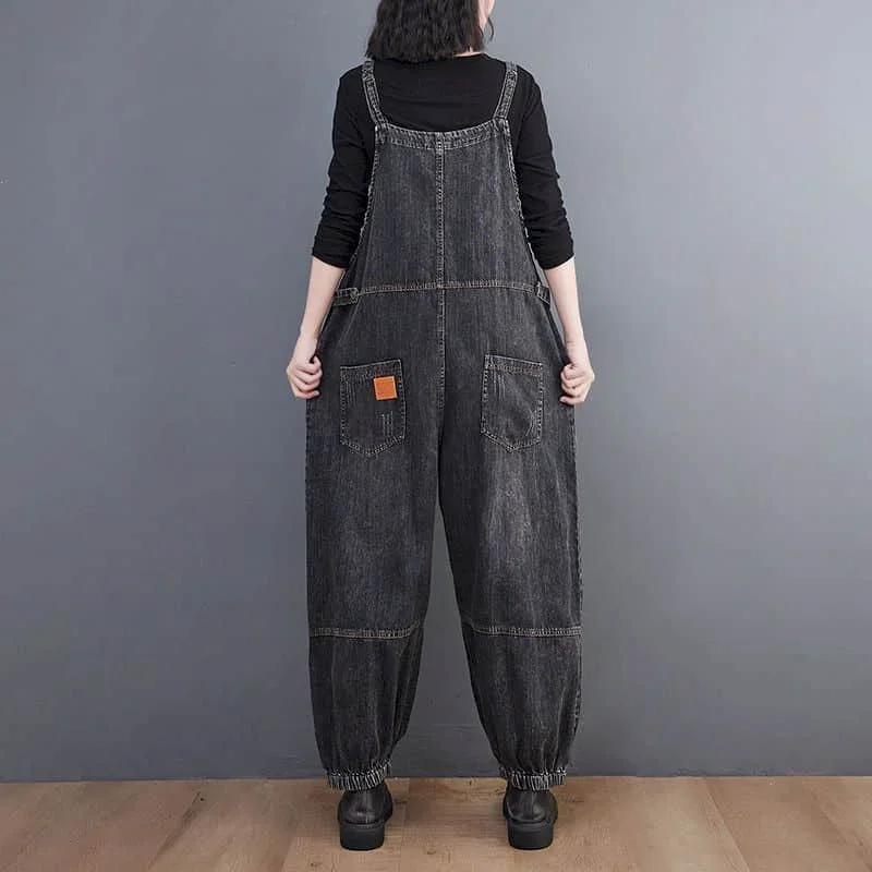 Celana Kodok Denim untuk Wanita Celana Panjang Pergelangan Kaki Solid Pakaian Satu Potong Baju Monyet Wanita Longgar Fashion Korea Kasual Vintage Overall