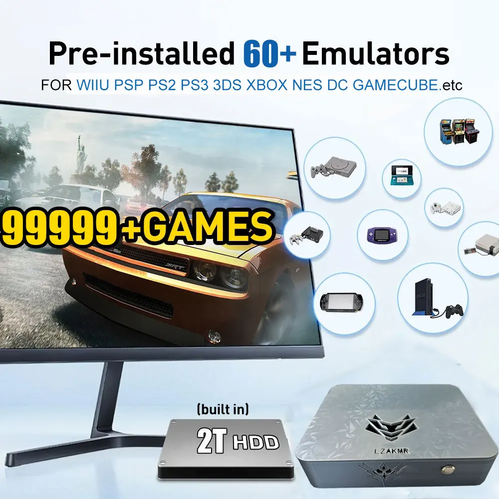 LZAKMR nouvelle mise à niveau AK1 Pro boîte de jeu double système Windows11 2 to système de jeu 99999 + jeu pour PS2 PS3 WII SS GAMECUBE Sega Saturn
