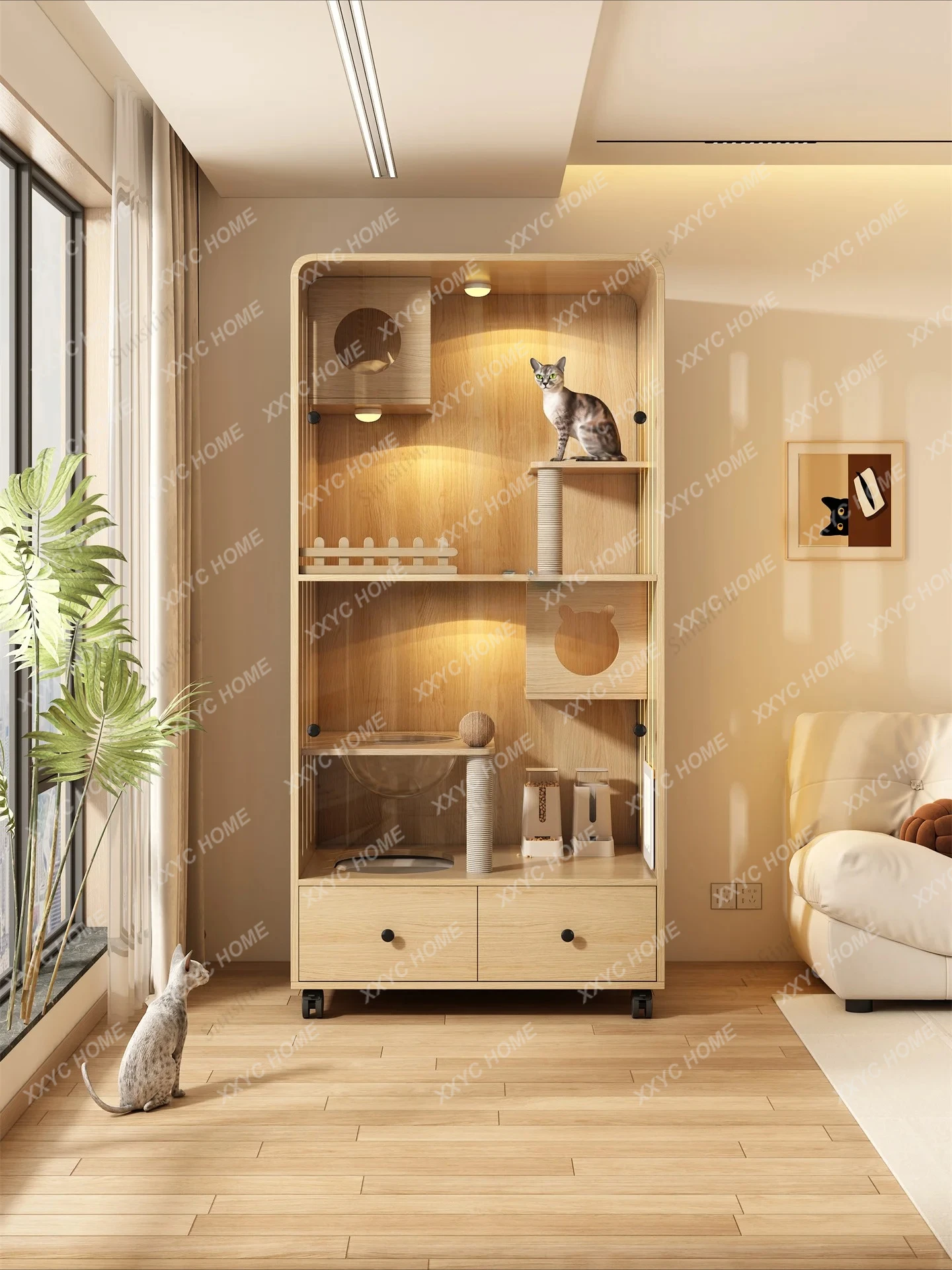 

Cat nest cat villa house solid wood household indoor cat litter box integrated large free space cabinet cage