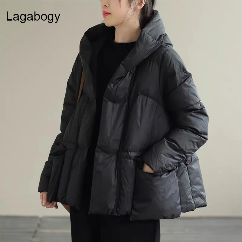 

Oversize White New 90% Winter Duck Women Down Coat Female Hooded Warm Short Khaki Jacket Autumn Pocket Snow Outwear