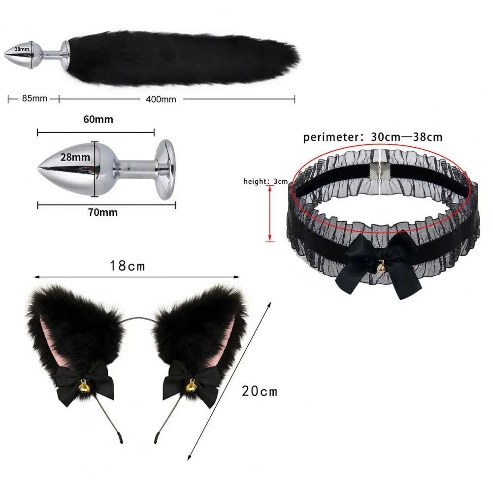 Fox Shape Adult Sex Toy Set com Furry Tail Collar e Bow-knot Hairband para Mulheres, Acessório Sexual, Decoração de Sino Pornográfico