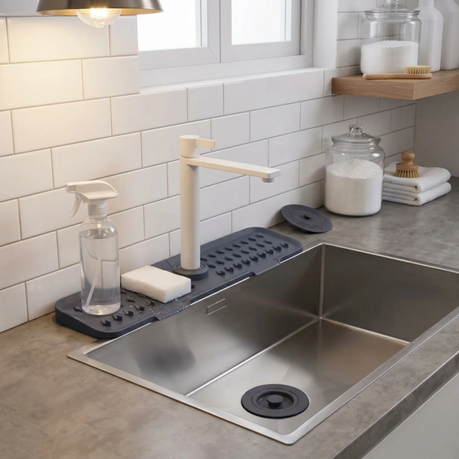 Faucet Mat with Storage Self-Draining Faucet Splash Guard Silicone Sink Splash Guard Sloped Sink Drain Pad Foldable view 4