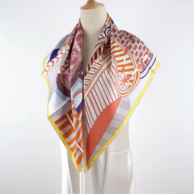 Large Square 100% Silk Scarf Neckerchief Fashion Printed Luxury 90 Silk Scarves Wraps 14mm