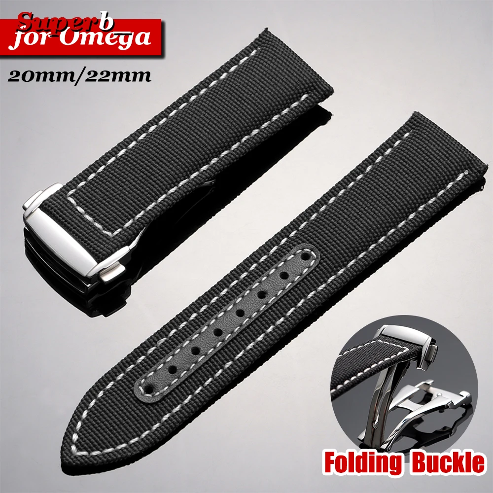 Folding Buckle Nylon Watchband for Omega Seamaster 300 Watch Strap for Speedmaster AT150 20mm 22mm Canvas Men's Sport Bracelets
