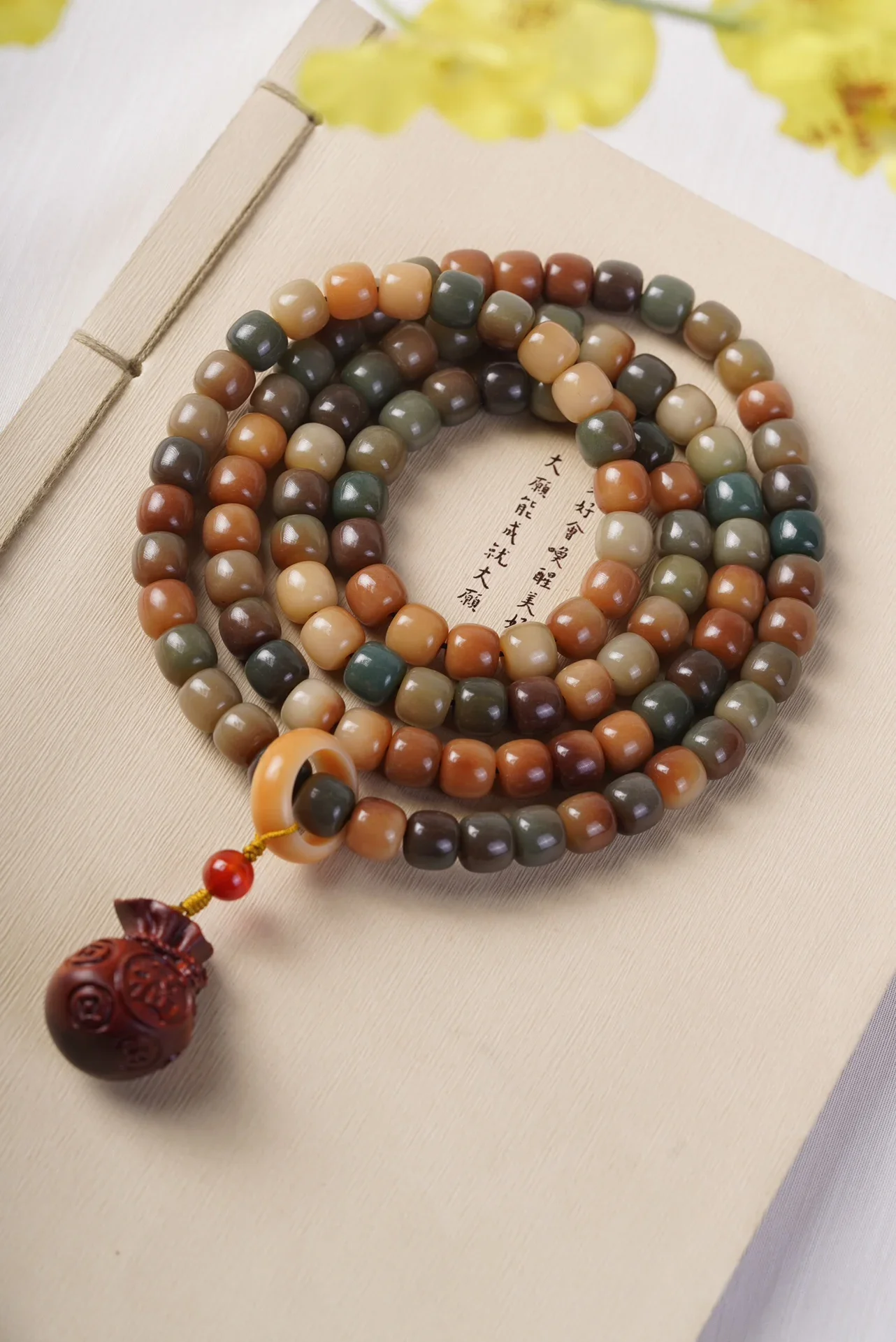 Dunhuang Style Bodhi & Agate 108 Beads Rosewood Bracelet - Unisex Traditional Buddhist Jewelry