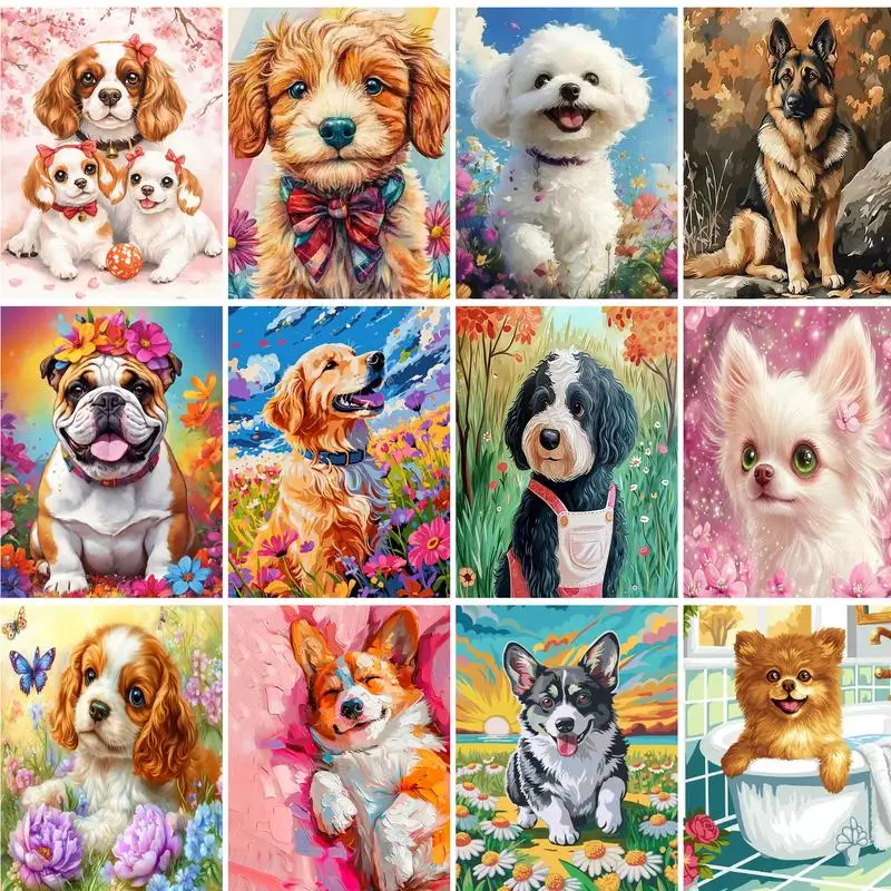 GATYZTORY DIY Pictures By Numbers Dog Kits Drawing On Canvas Painting By Number Animal Hand Painted Picture Art Gift Home Decor