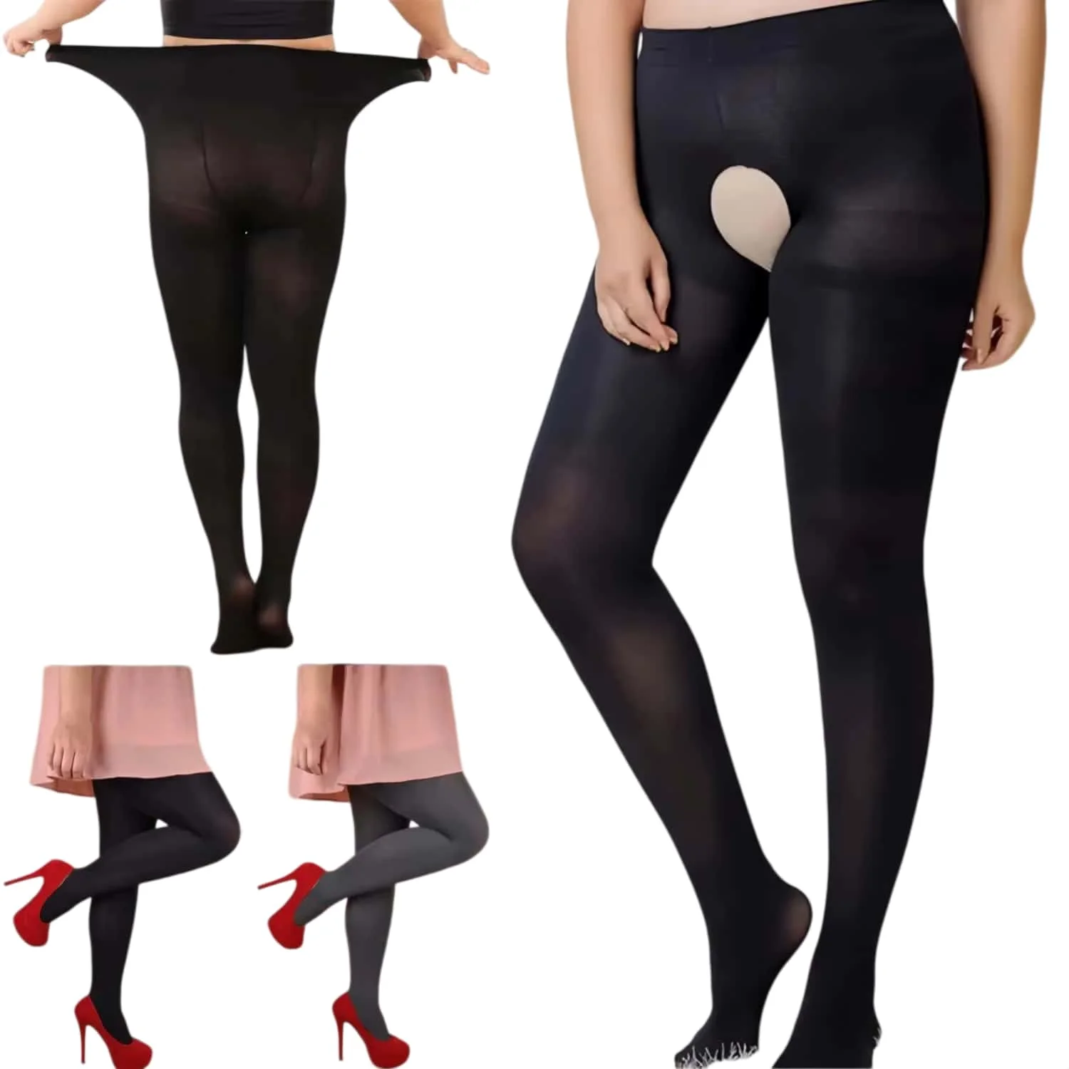 Plus Size Open Crotch Pantyhose 120D Elastic Crotchless Tights for Curvy Women Seamless Body Shaping Stockings Autumn Winter 3XL
