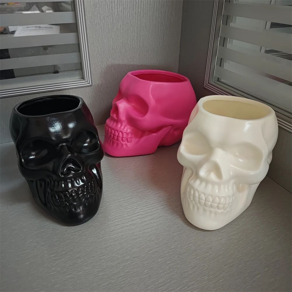 Skull Planter Vase Gothic Skull Flower Pot Goth Plant Pots Succulent Planters For Home Decor Halloween Decoration Pen Holder