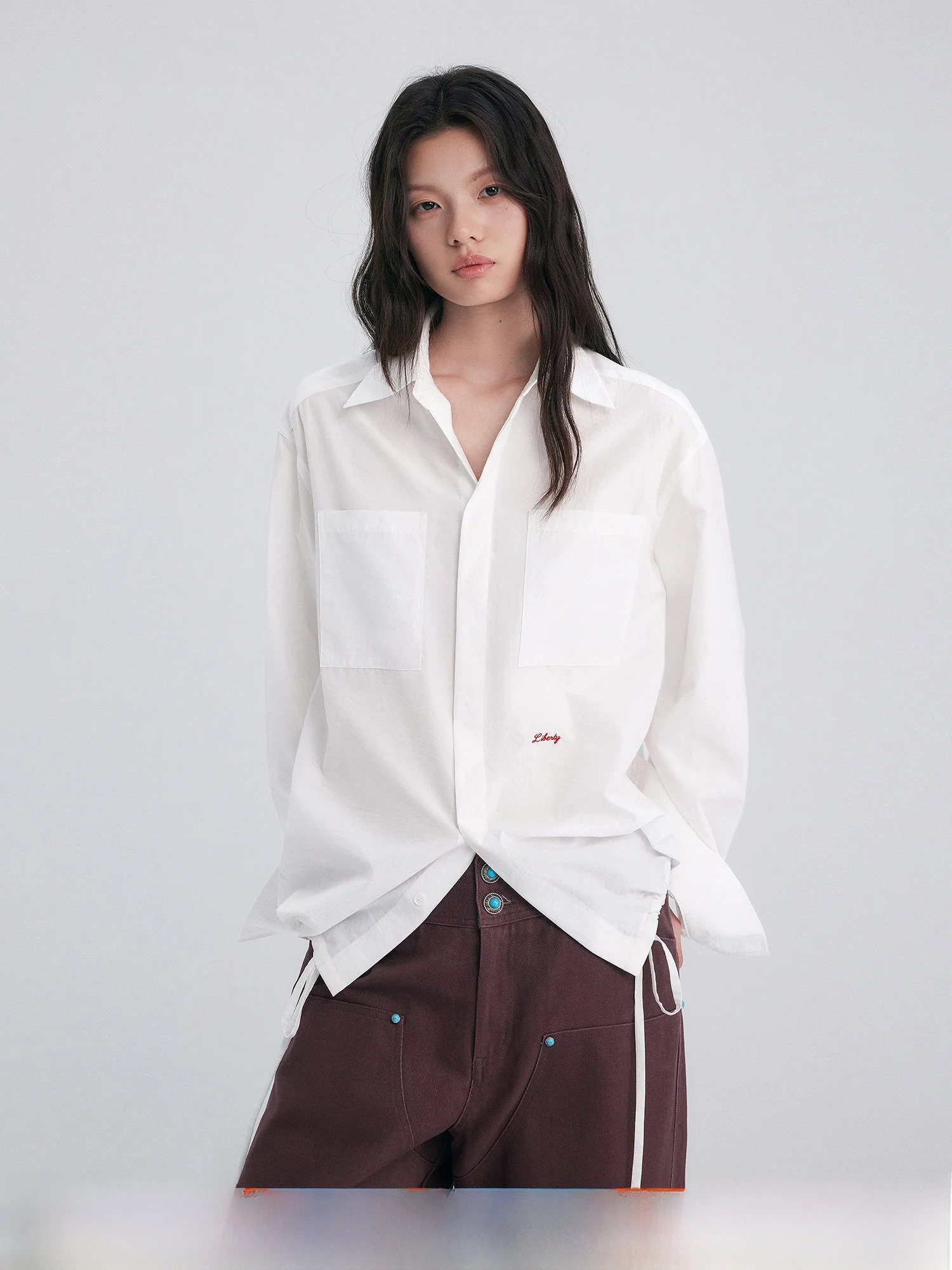 

MOLY CHO Vintage Embroidered Casual Loose Women's Shirt Drawstring Collar Spring Fashionable Not Trying Hard Breathable Nylon...