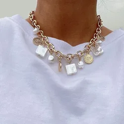 Elegant Jewelry Imitation Irregular pearl Pendant Necklace Big Geometry Chain Unquie Women Valentine's Fashion Necklace N0466