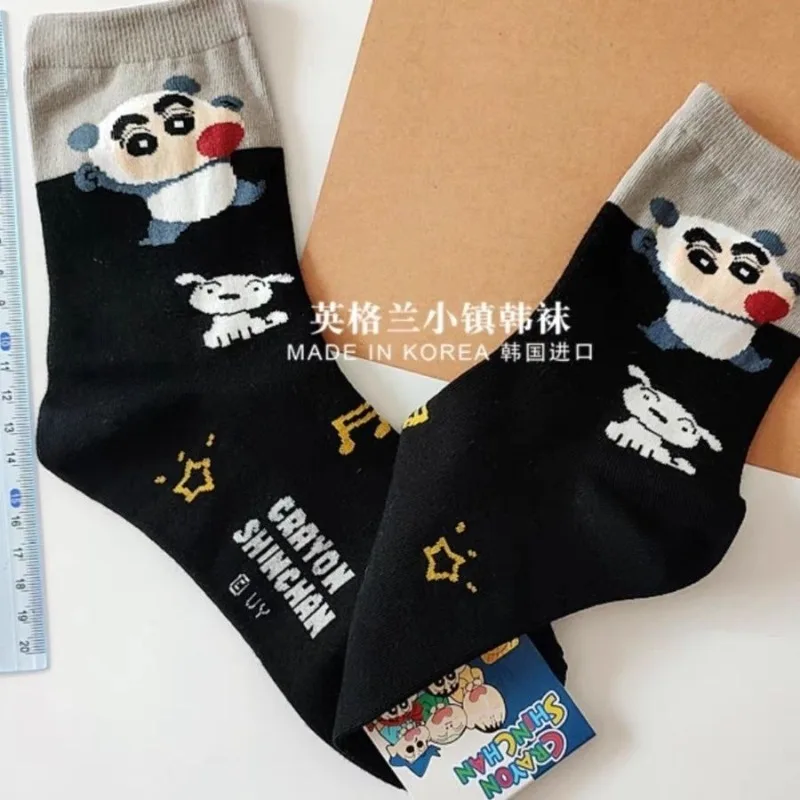 Kawaii Crayon Shin-Chans Nohara Himawari Nohara Shiros Cotton Socks Mid-Tube Socks Sweat Absorption Breathable Ins Girls Gift