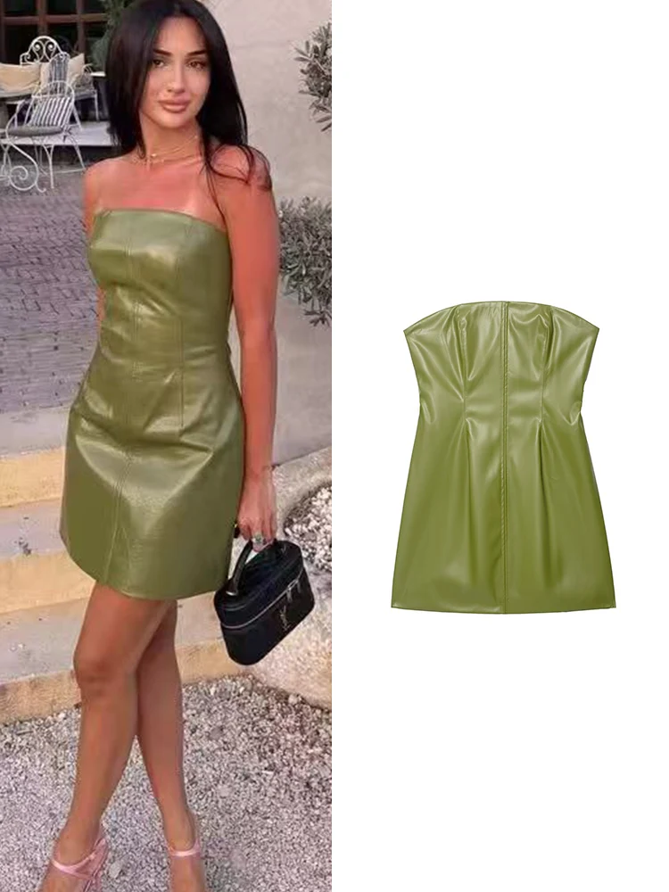 Sexy sem alças vestido de couro do plutônio para as mulheres moda bodycon sem costas vestido curto sexy clube festa vintage wear feminino vestidos