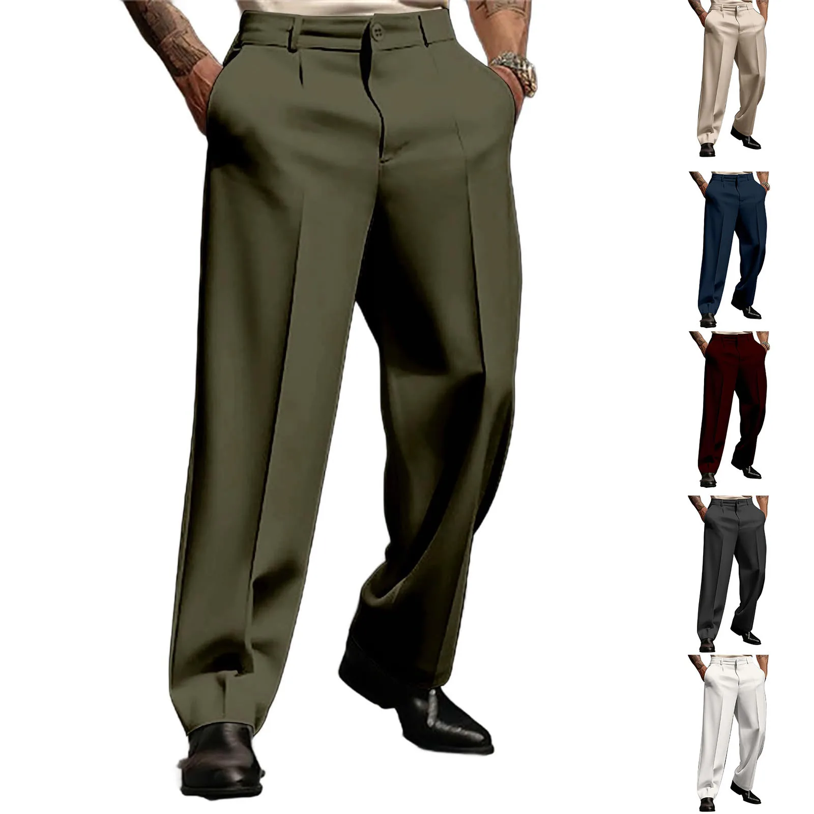 Men'S Elegant Suit Pants Formal Party Trousers Army Green Menswear Loose Fit Basic Men'S Luxury Wide Leg Suit Pants New Style