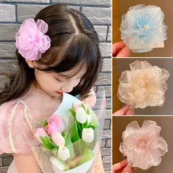 1PC New Children Organza Simulated Floral Hairgrips Lovely Girls Hairpins Hair Clips Kids Headwear Baby Hair Accessories