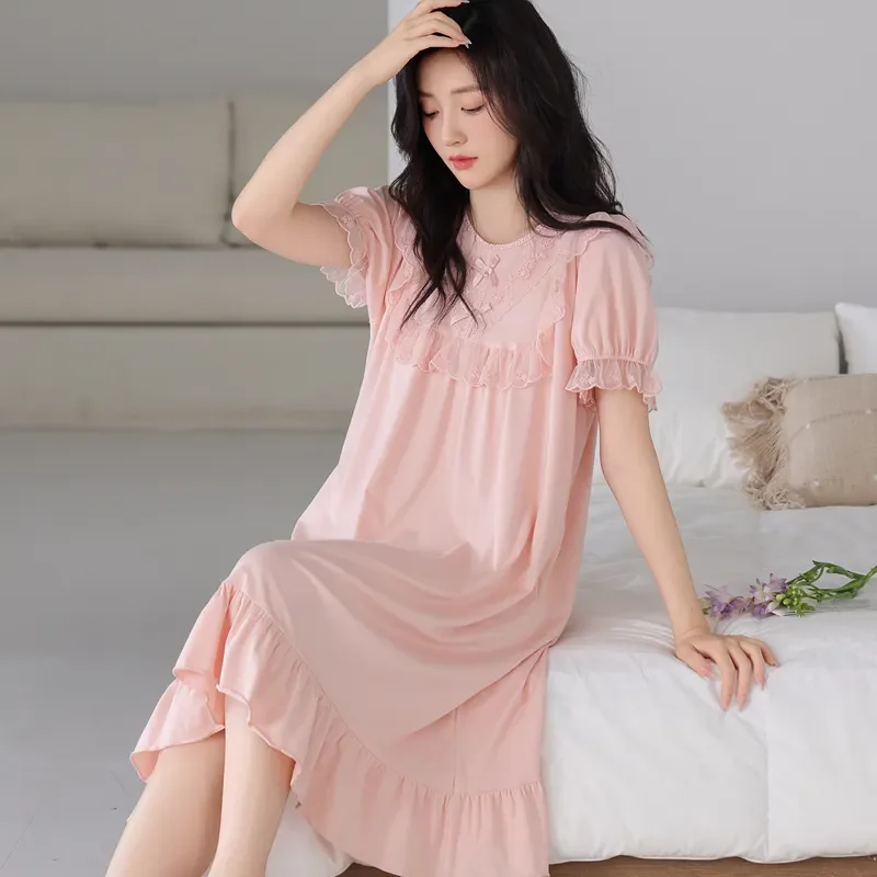 

Женская ночная сорочка с кружевом, однотонная, свободная, повседневная домашняя одежда, женская пижама