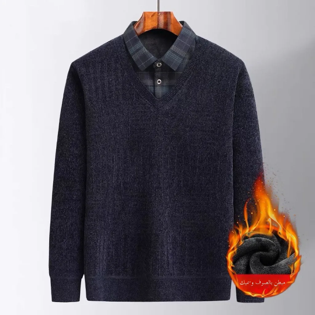 Thiened Fce Sweater Casual Base Layer irt Warmth Middle-Aged And ly Men's Faion Dad Clothes Guangzhou Thirteent...