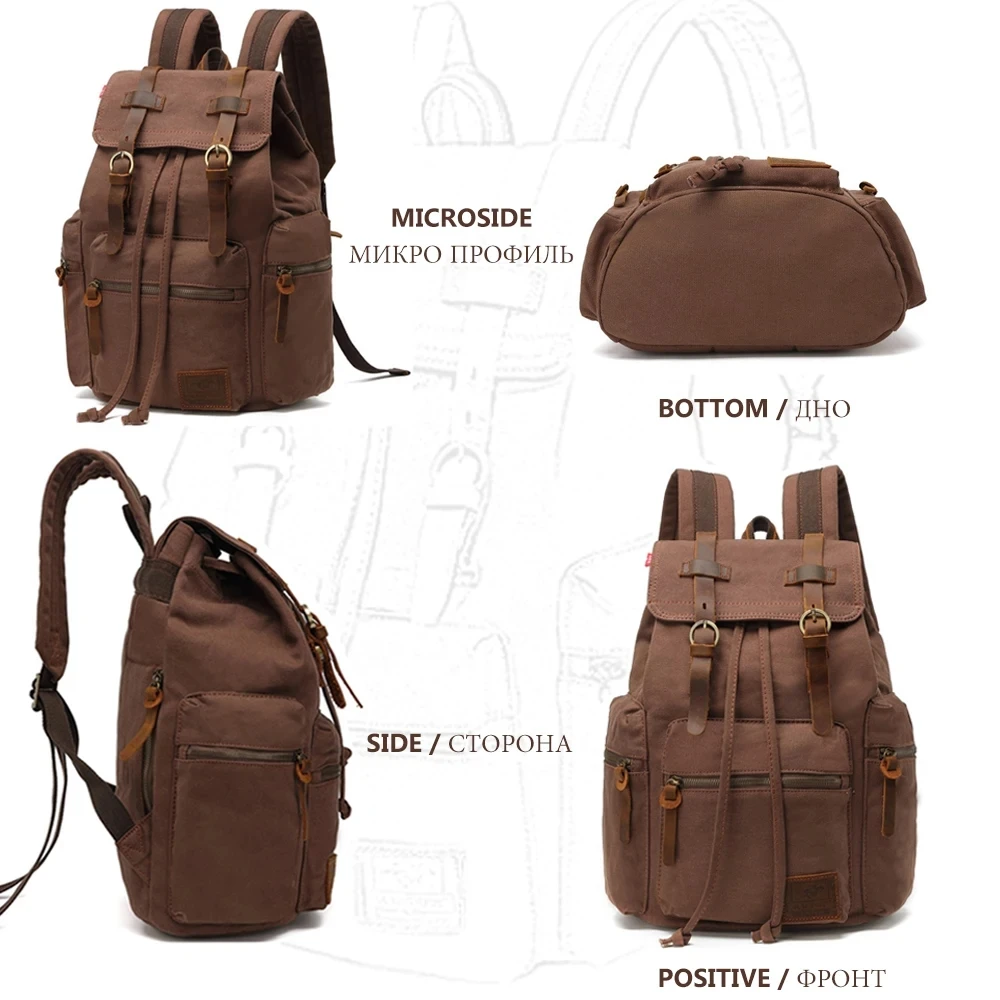 Canvas Retro Men's Bag Backpack Suitable 14 Inch Laptop Backpack Vintage 36-55L Wear-resistant Backpack Coffee Dripshipping