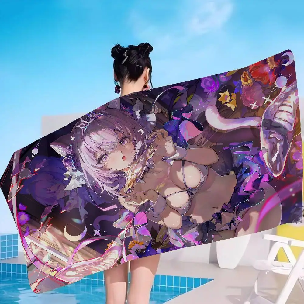 N-Nekomata-Okayu-Vtuber Microfiber Blanket Quick Drying Beach Towels Oversized Printing Super Absorbent Pool Towel Blanket