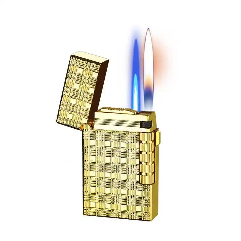 New metal dual flame inflatable lighter classic side pulley open flame switching jet flame windproof fuel tank perspective