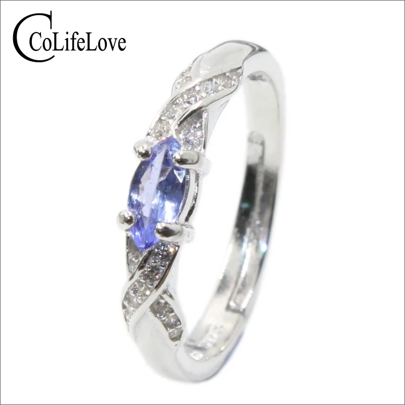 

Fashion tanzanite silver ring 3mm * 6mm natural VVS tanzanite ring for girl solid 925 silver tanzanite engagement ring for lady