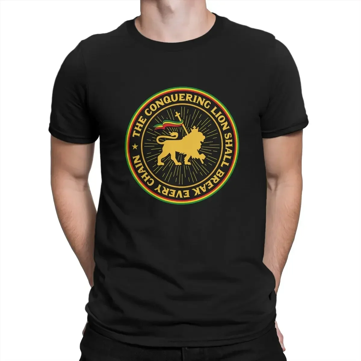 

Классическая футболка Rasta Lion Of juah Rastafari, модная футболка с круглым вырезом, одежда из полиэстера