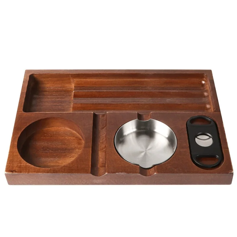 For Men Fathers Day Present Cigar Holder Stand with Rest Wooden Cigar Ashtray Outdoor Patio Home Office Decor Gift