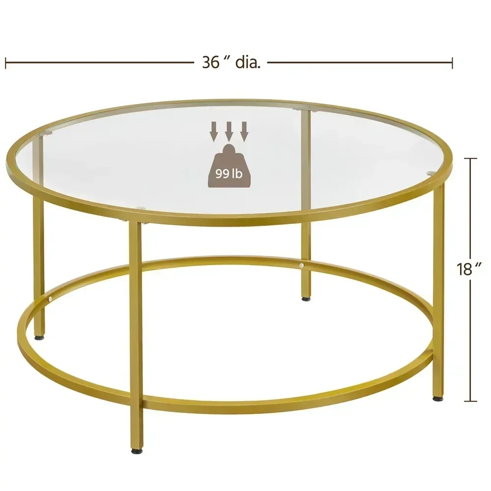 Sofa Table for Living Room Gold Round Modern Glass-Top Coffee Table Free Shipping Tables Furniture Tea Neat Sedentary Couch Cafe