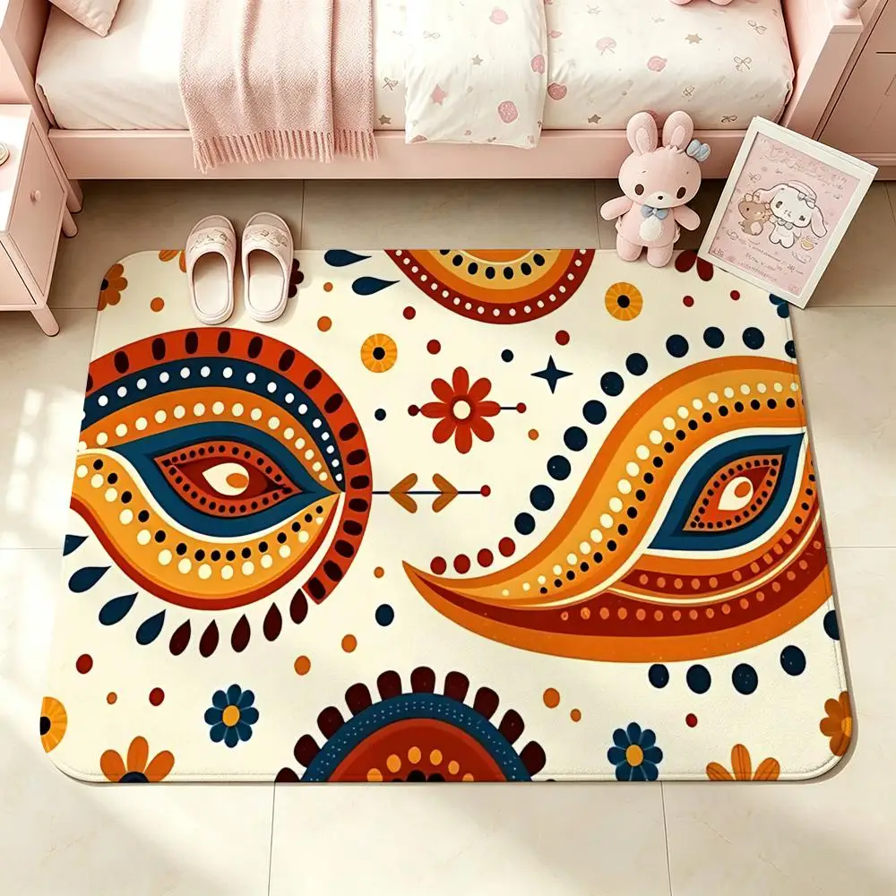 Bohemian style Floor Mat Bedroom Carpet, Bathroom Foot Mat, Doormat, Non-Slip Absorbent Multi-Use