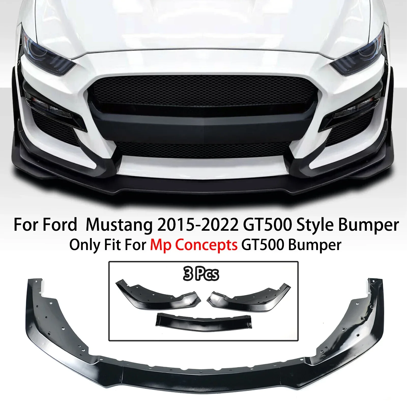 Front Bumper Lip For 2015-2022 Ford Mustang MP concepts GT500 Bumper Splitter DIffuser Soiler Matte Black Carbon Fiber Look