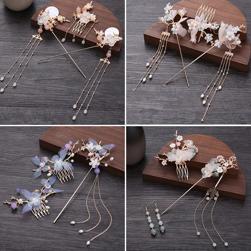 Chinese Childrens Hanfu Hair Pins Headwear Ancient Costumes Tassel Bride Hair Accessories New Handmade Buyao Girls Hair Clip