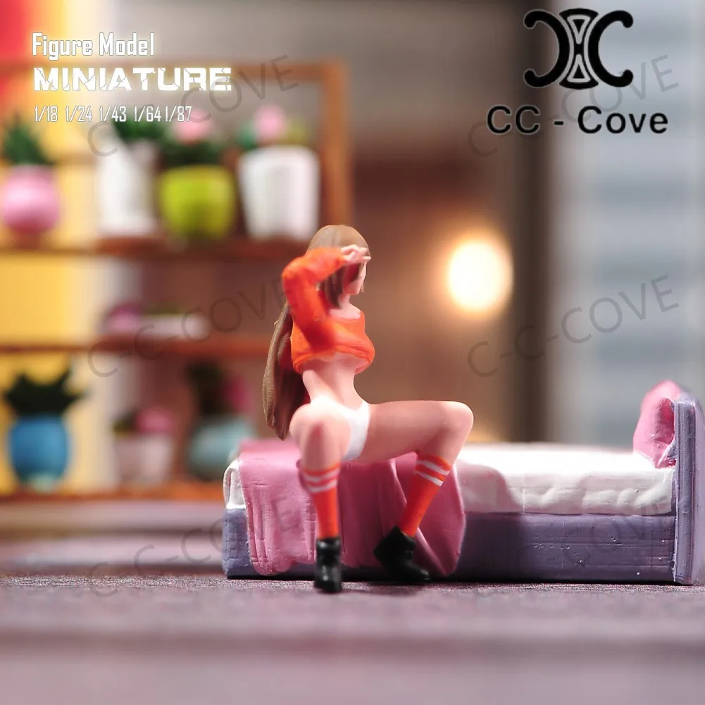 Painted Miniatures 1/18 1/24 1/43 1/64 1/87 Sexy Brown Haired Beauty Sitting With Legs Crossed Figure Model Toys View Decoration