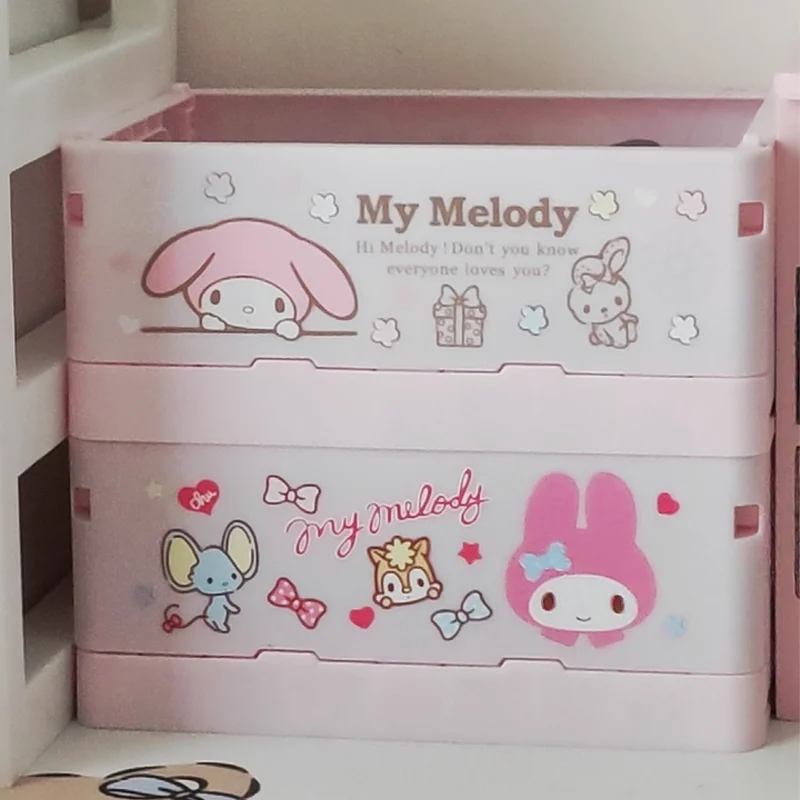 

Kuromi Cinnamoroll Foldable Storage Box Anime Cartoon Desktop Organizer Japanese Student Stationery Sorting Basket Cute Peripher