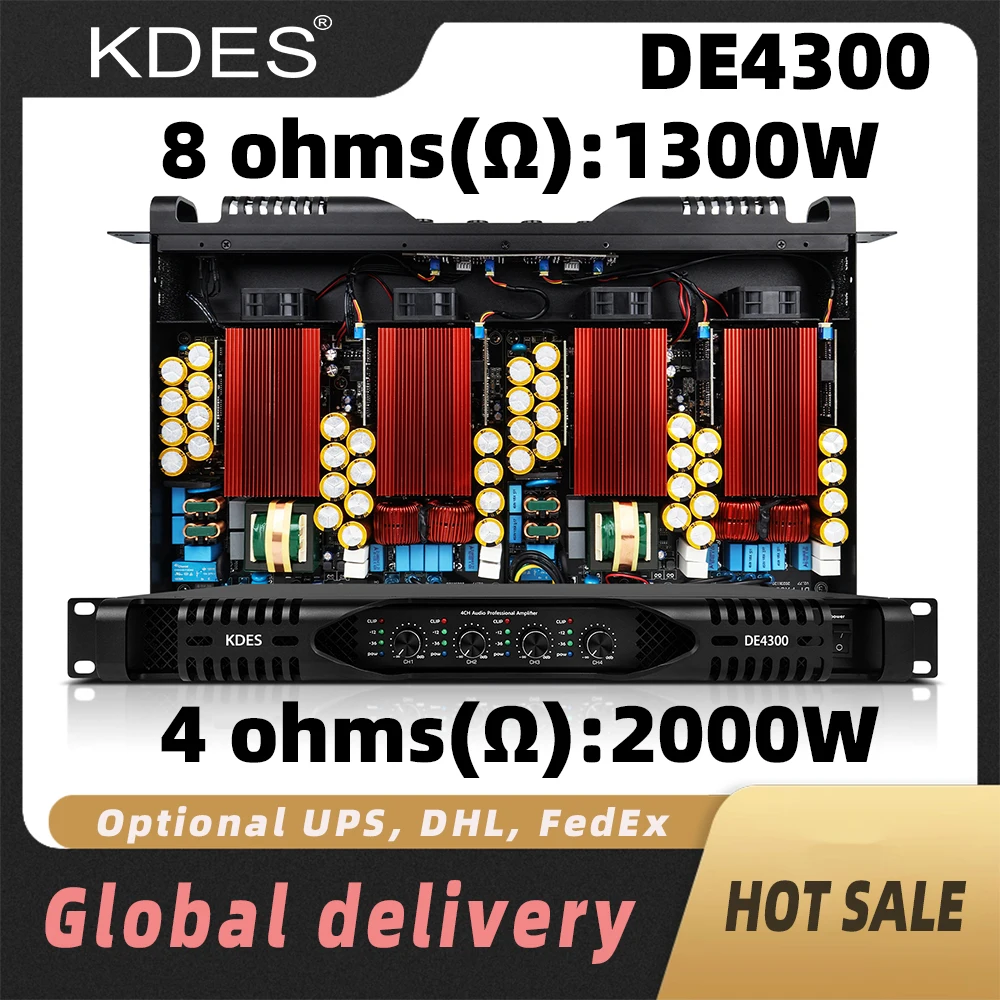 

Цифровой усилитель KDES DE4300 1U, 4-канальный, 4x2000 Вт, стереофоническая звуковая система, профессиональный аудиоусилитель класса D для сцены