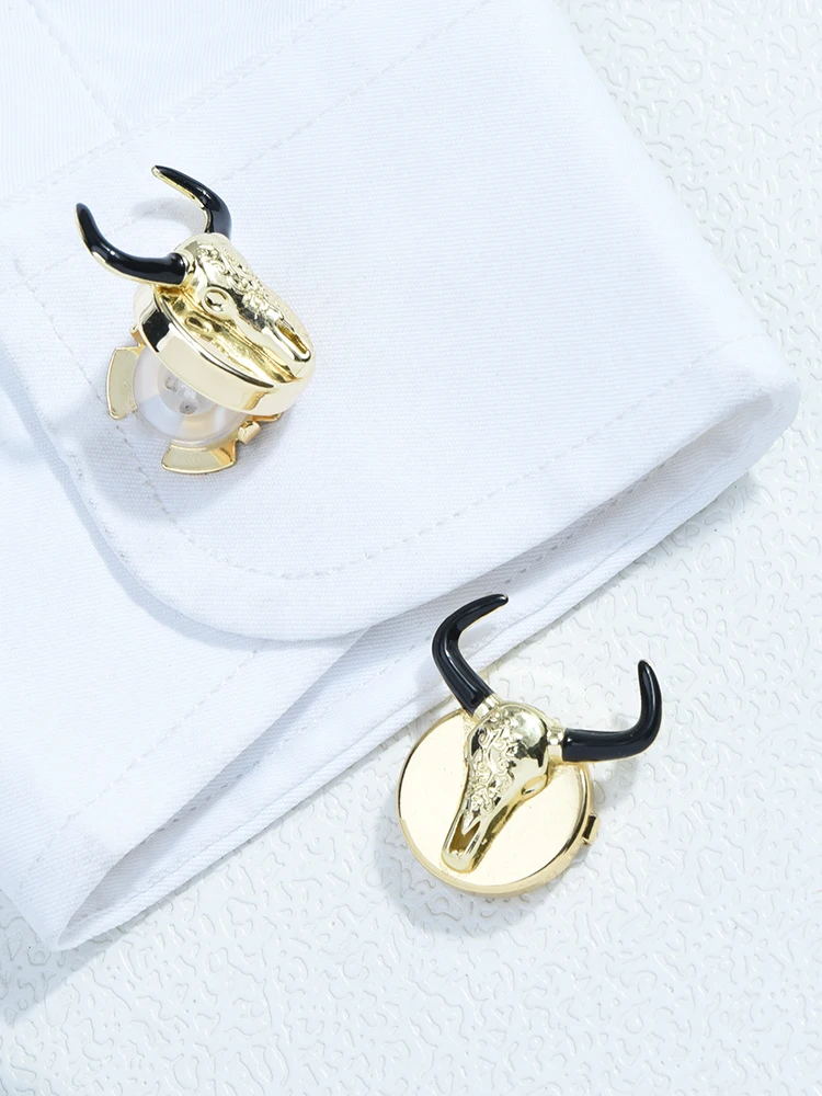 ICEYY 2Pcs Brass Cufflinks Animal Bull Head Button Covers for Tuxedo Business Formal Shirts