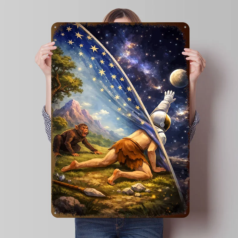 Evolutionary Leap to Space Printed Poster Customized Retro Wall Art Vintage Metal Tin Signs for Gamer Room Decoration At Home