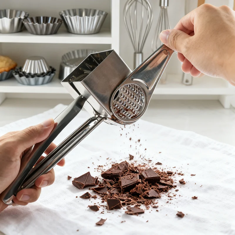 

Stainless Steel Handheld Rotary Cheese Grater Chocolate Shredder Baking Tool Manual Cheese Grinder for Parmesan Carrot Nut