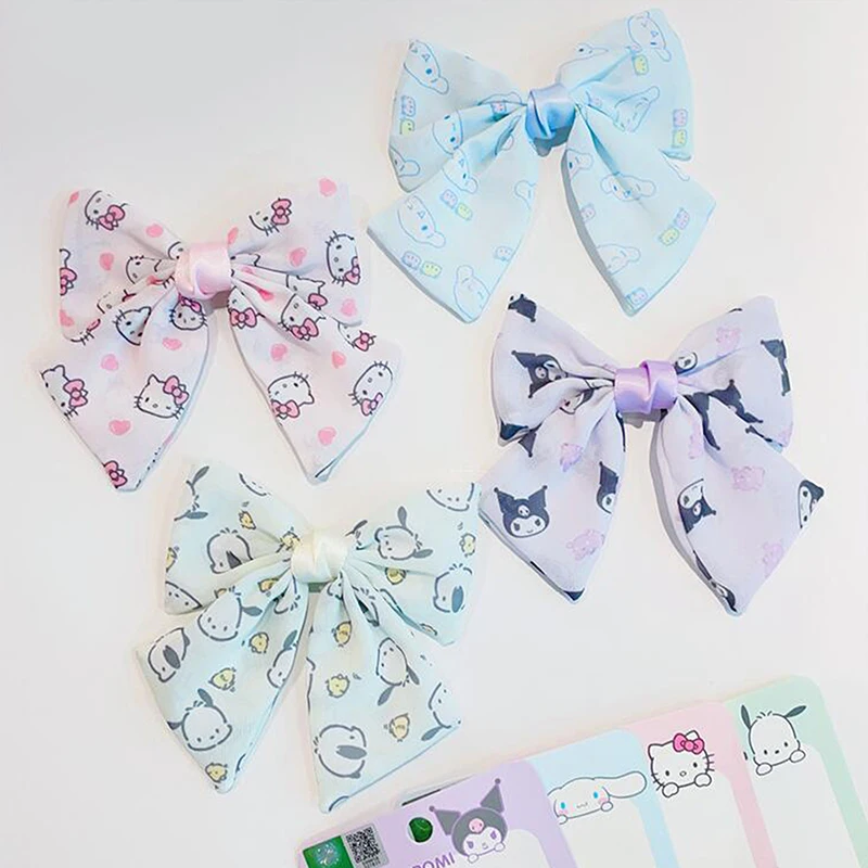 Sanrio Kuromi Cinnamoroll Grande Arco Clipe de Cabelo para Meninas, Desenhos Animados Hairpin, Hello Kitty Pochacco, Sweet Cute Presilhas, Acessórios para Cabelo