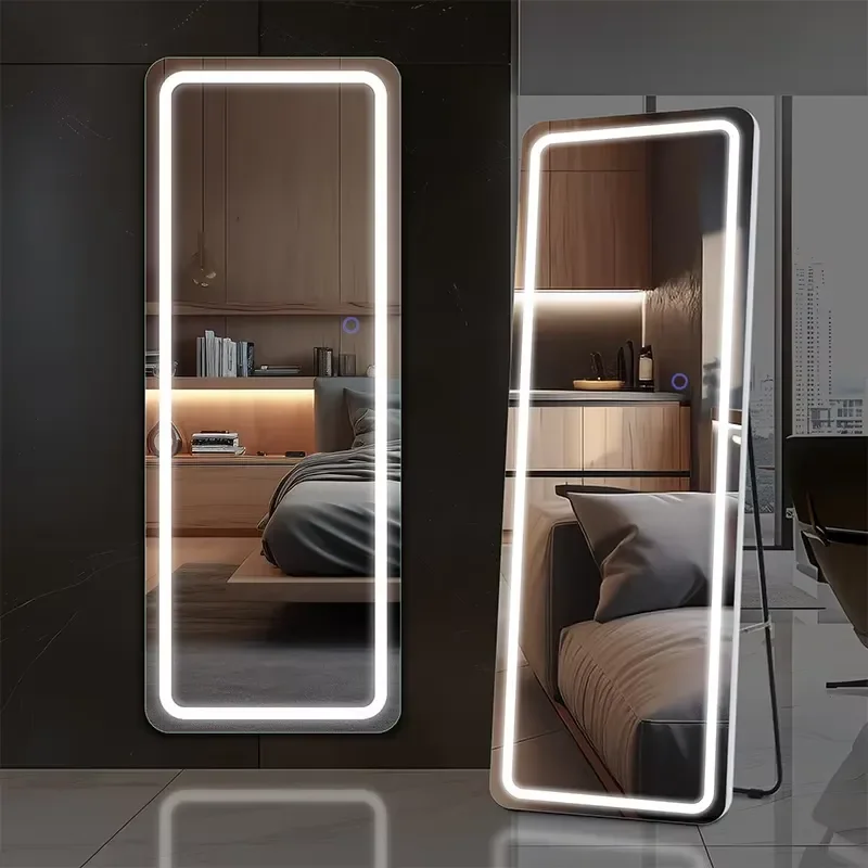 Custom Modern Fashion Rectangle Dressing Standing Smart Full Length Floor Mirror With Led Light and Stand